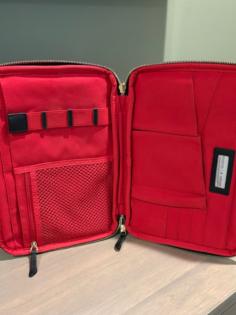 KNOMO Mayfair Knomad Black & Red Tech Organizer 10.5” RFID